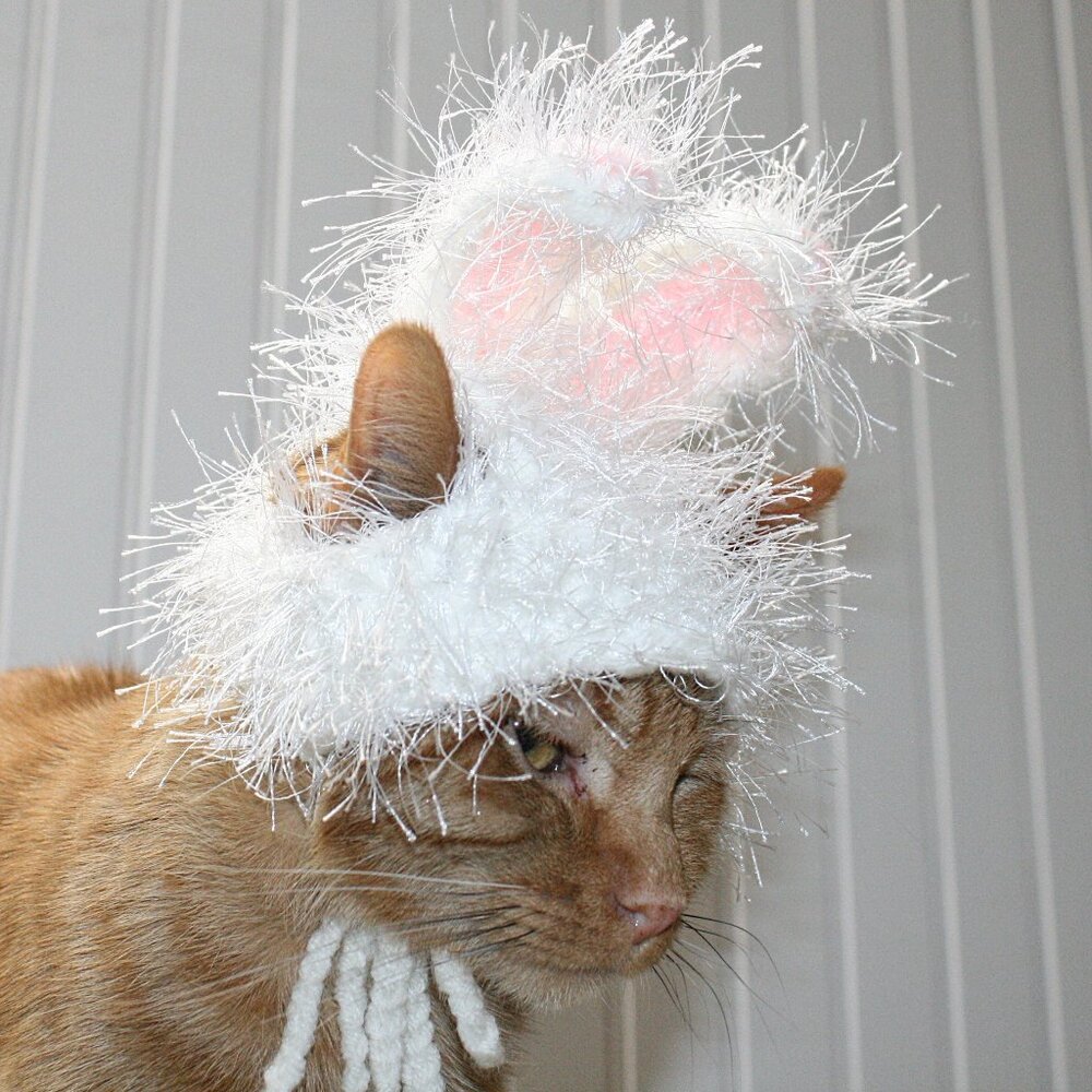 HAND CRAFTED Hat Crochet Easter Bunny Ears Cat Costume Photo Prop White - Picture 3 of 14